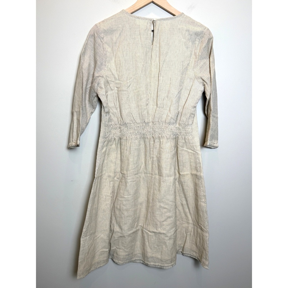 Roolee S 100% Cotton Embroidered Flower Cream Striped Dress Boho Cottage Lace - Picture 6 of 14